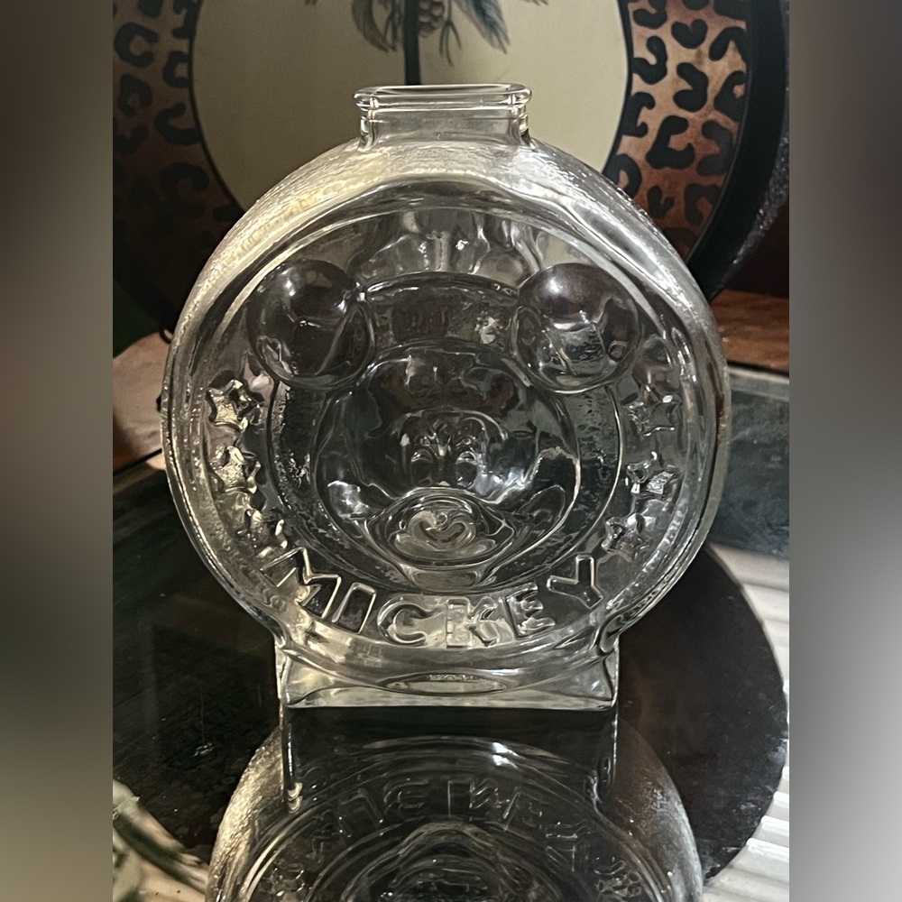 Vintage Disney Mickey & Minnie Mouse Anchor Hocking Round Glass Piggy Bank